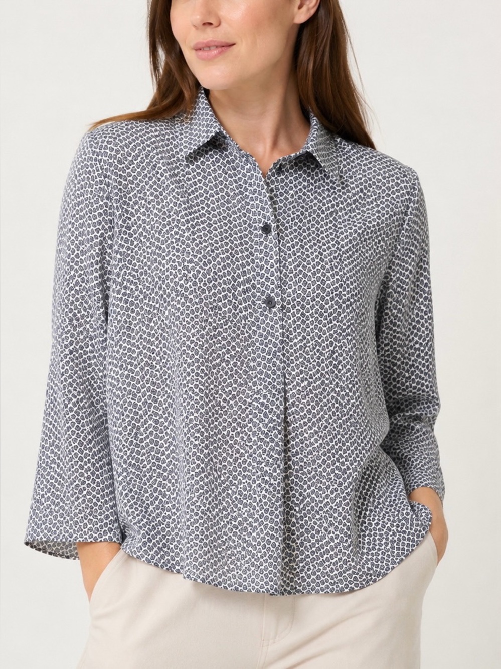 Stile Benetton Geometric Blouse 3/4 Sleeve Top Minimalist Quiet Luxury Medium